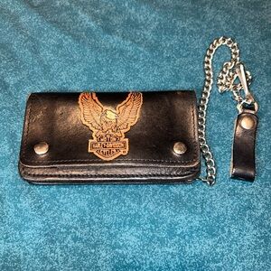 Harley-Davidson Black Wallet with Gold Eagle and Chain